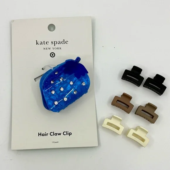 KATE SPADE ♠️ TARGET blue rhinestone strawberry hair claw clip + 6 small clips - Picture 1 of 6